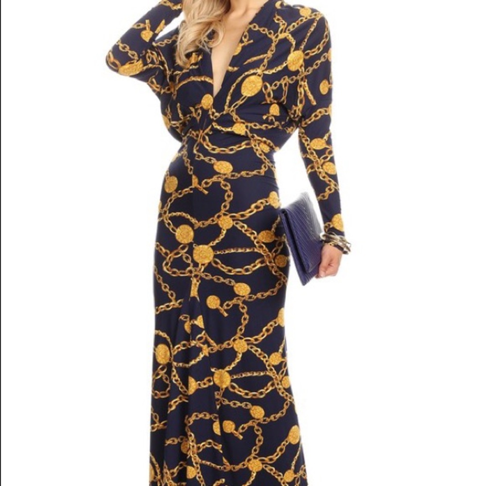 Navy & Gold Chains Maxi Dress.